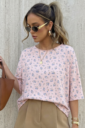 ženska bluza s cvjetnim printom i slobodnim krojem VELIMINA PINK