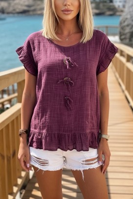 bluza s dekorativnim vezicama, volanima i eterealnim boho izgledom DORINZA RASPBERRY
