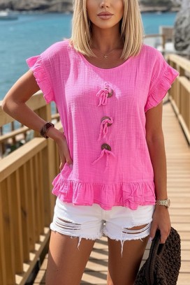 bluza s dekorativnim vezicama, volanima i eterealnim boho izgledom DORINZA PINK