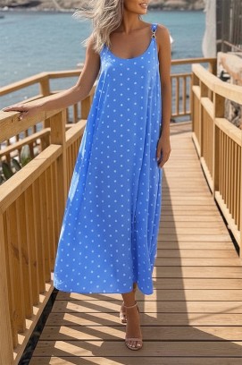 duga haljina s točkama u ležernom stilu JASMIANA BLUE