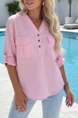 sportsko-elegantna ženska košulja s podvrnutim rukavima SHEYLA PINK