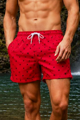 muške kupaće gaće tipa kratke hlače s elastičnim strukom i printom ALEXY RED