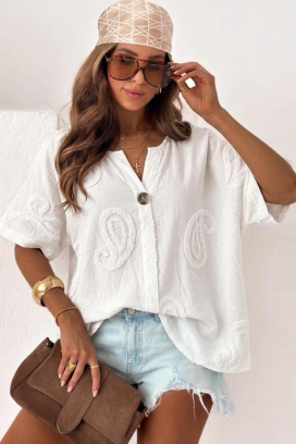 prozračna ležerna lanena košulja u boho stilu MEGLENA WHITE