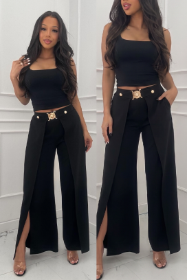 elegantne ženske hlače s preklopom i visokim strukom RATIENA BLACK