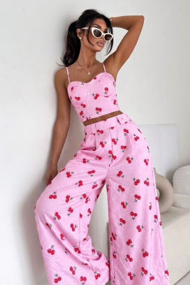 ljetni ženski dvodijelni set s trendi printom trešnje SHERY PINK