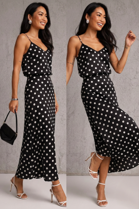 elegantni ženski dvodijelni set u točkicama ADORILA BLACK