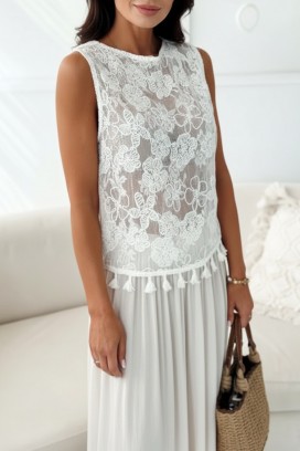 ženska bluza bez rukava s izvezenim cvjetnim motivima COLETA WHITE