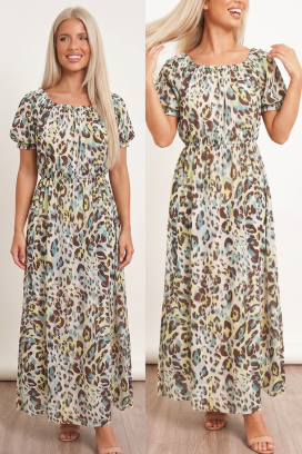 duga haljina s animal printom i opuštenom siluetom RAMIRIA ECRU