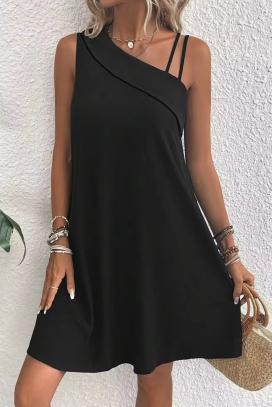 elegantna kratka haljina s asimetričnim izrezom i širokim krojem IVRINIA BLACK