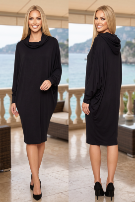 Sportsko-elegantna midi haljina s dugim rukavima tipa "šišmiš" JEDYNA BLACK