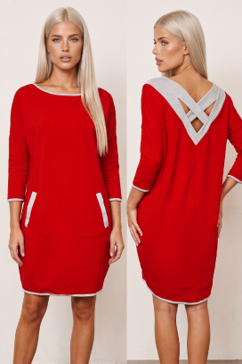 svakodnevna sportsko-elegantna tunika-haljina s 3/4 rukavima i džepovima MEISONA RED