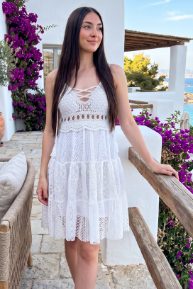 mini haljina od čipke u boho stilu JACIRA WHITE