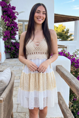 mini haljina od čipke u boho stilu JACIRA BEIGE