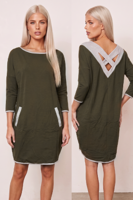 svakodnevna sportsko-elegantna tunika-haljina s 3/4 rukavima i džepovima MEISONA KHAKI
