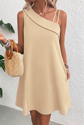 elegantna kratka haljina s asimetričnim izrezom i širokim krojem IVRINIA BEIGE