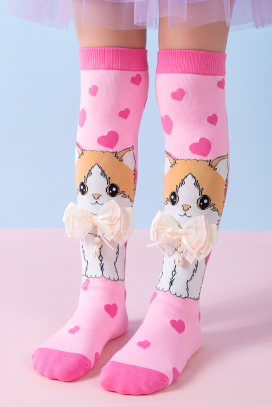dječje čarapice s 3D printom mačića s mekanom mašnom KITTY LOVE