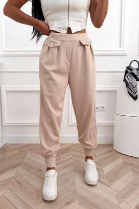 sportsko-elegantne hlače visokog struka s elastičnim manžetama AMARIATA BEIGE