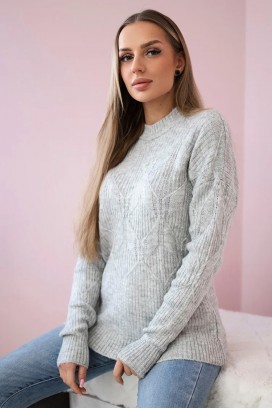ženski vuneni pulover s naglašenim pletenim uzorkom LEANETA GREY