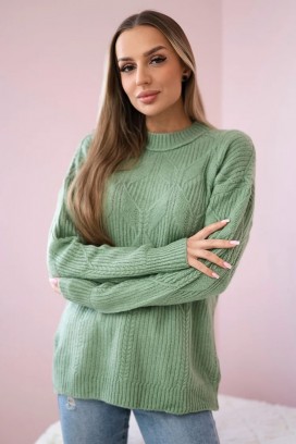 Ženski vuneni pulover s naglašenim pletivom LEANETA GREEN
